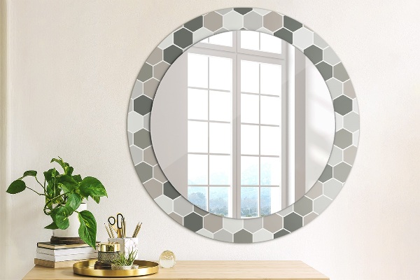 Round mirror frame with print Hexagonal pattern