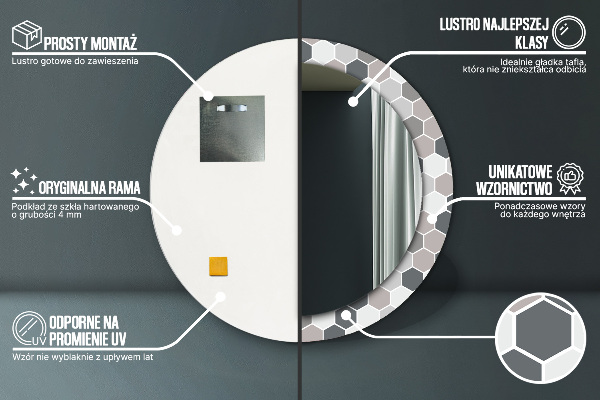 Round mirror frame with print Hexagonal pattern