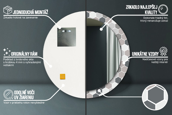 Round mirror frame with print Hexagonal pattern