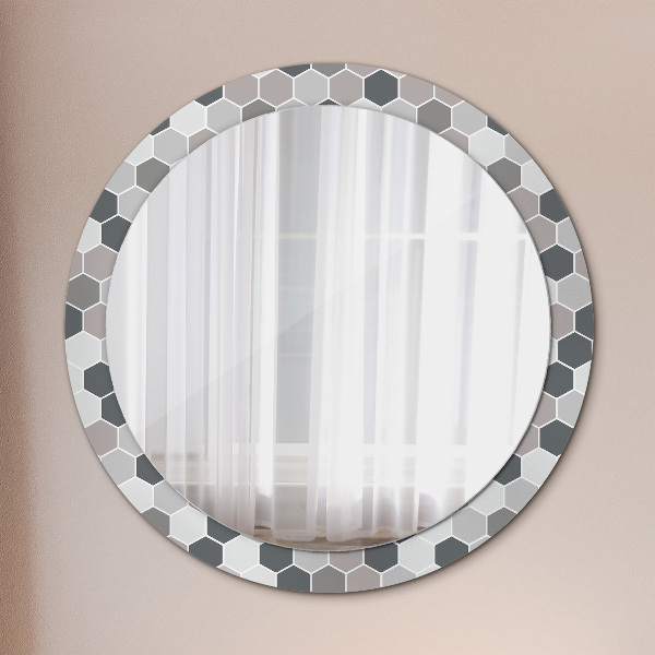 Round mirror frame with print Hexagonal pattern