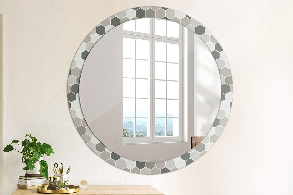 Round mirror frame with print Hexagonal pattern