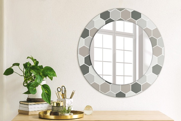 Round mirror frame with print Hexagonal pattern