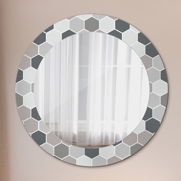 Round mirror frame with print Hexagonal pattern