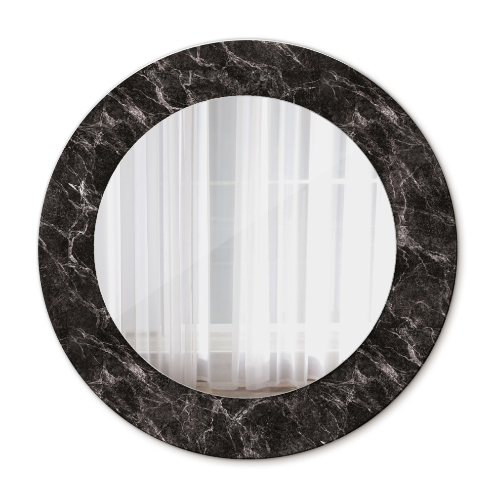 Round mirror frame with print Black marble