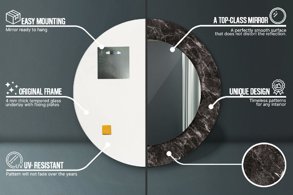 Round mirror frame with print Black marble