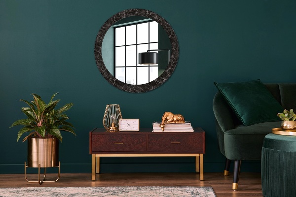 Round mirror frame with print Black marble