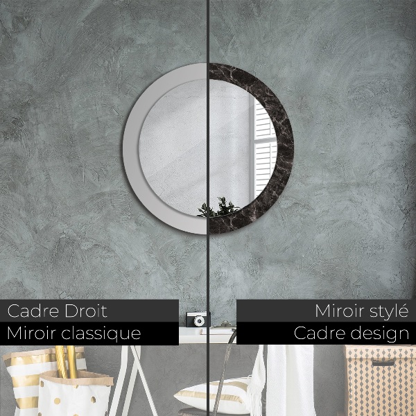 Round mirror frame with print Black marble