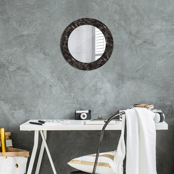 Round mirror frame with print Black marble