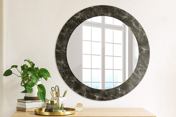 Round mirror frame with print Black marble