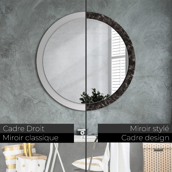 Round mirror frame with print Black marble