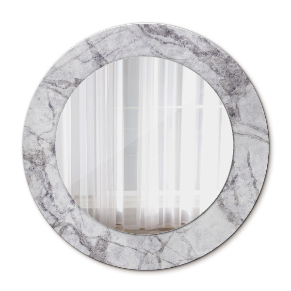 Round mirror frame with print White marble