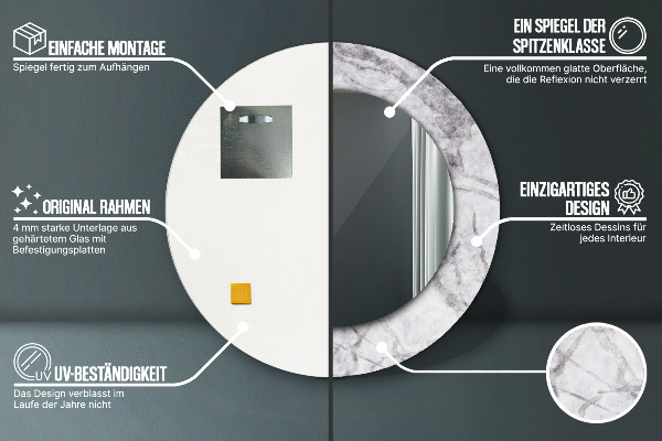 Round mirror frame with print White marble