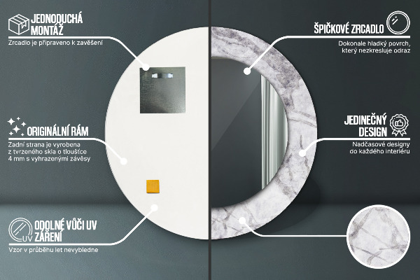 Round mirror frame with print White marble