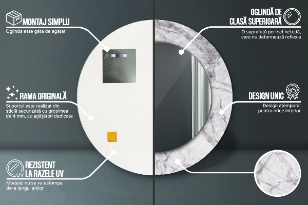 Round mirror frame with print White marble