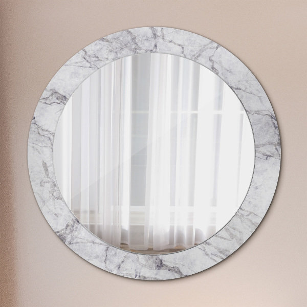 Round mirror frame with print White marble