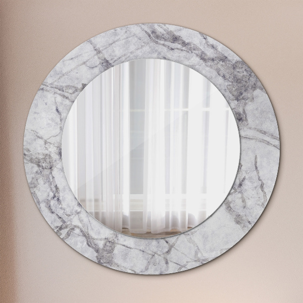 Round mirror frame with print White marble
