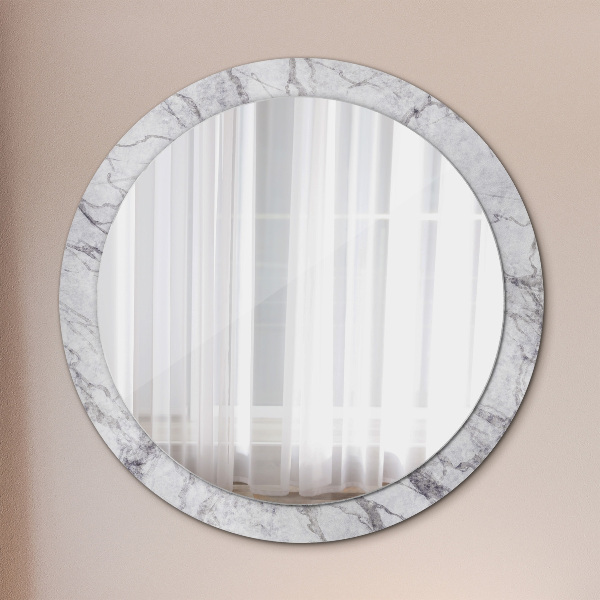 Round mirror frame with print White marble