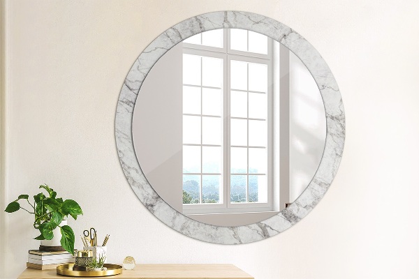 Round mirror frame with print White marble