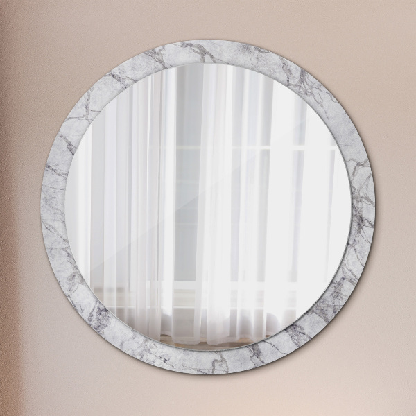 Round mirror frame with print White marble