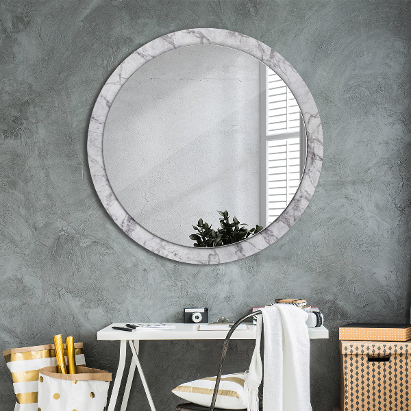 Round mirror frame with print White marble