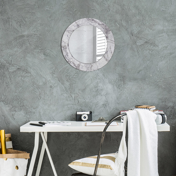 Round mirror frame with print White marble