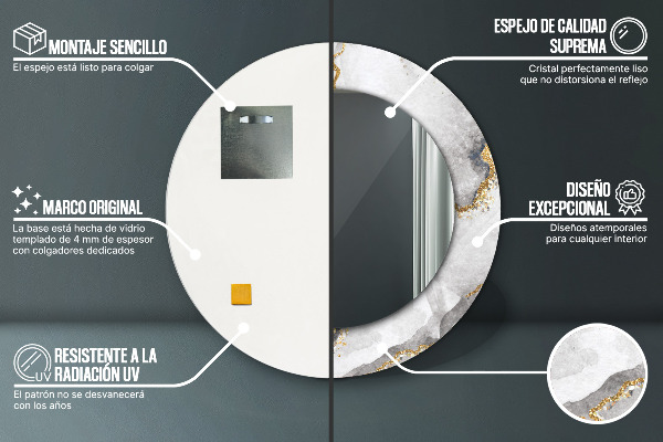 Round wall mirror decor White marble gold