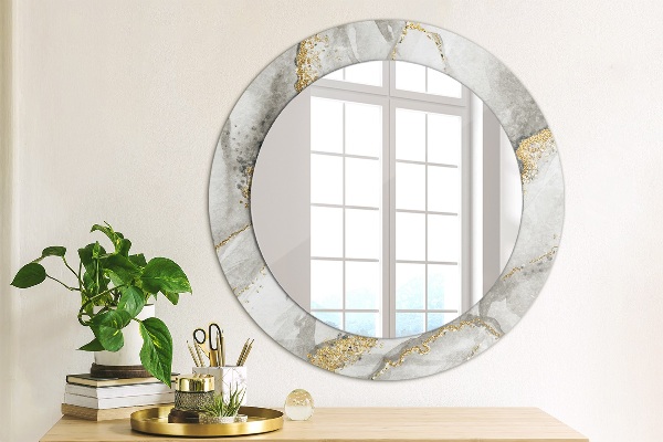 Round wall mirror decor White marble gold