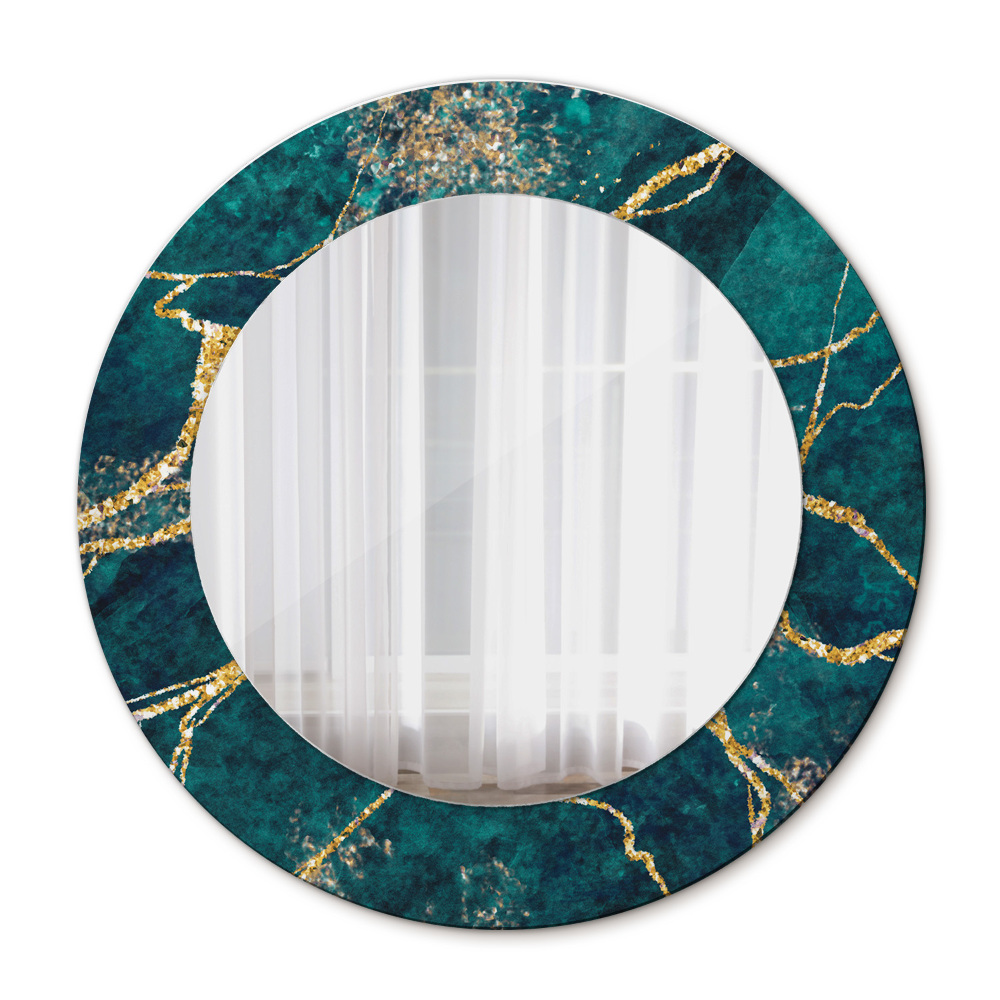 Circle decorative mirror Green malachite marble