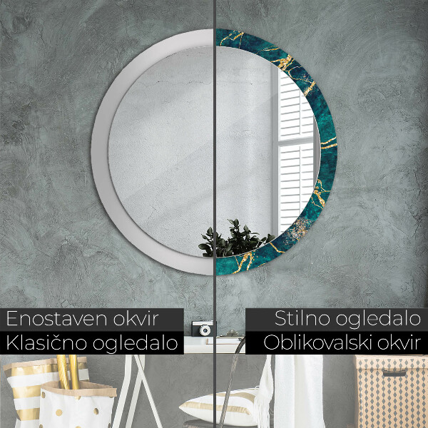 Circle decorative mirror Green malachite marble