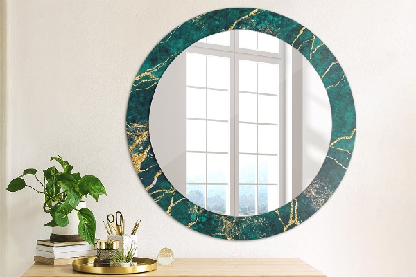Circle decorative mirror Green malachite marble