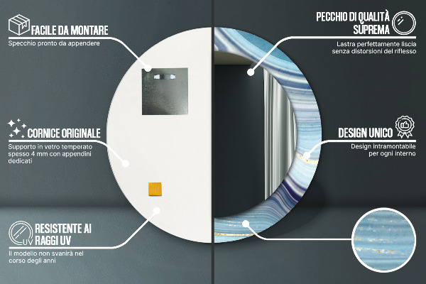 Round wall mirror design Blue marble