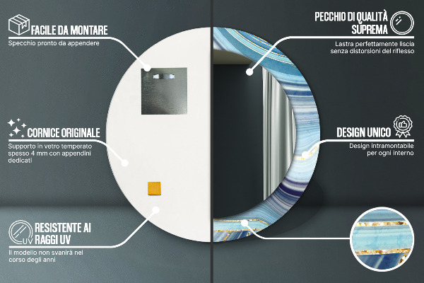 Round wall mirror design Blue marble