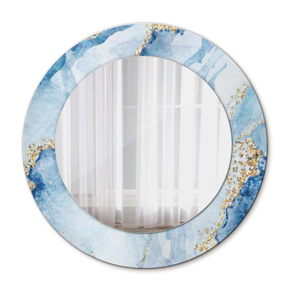 Round wall mirror design Blue marble gold