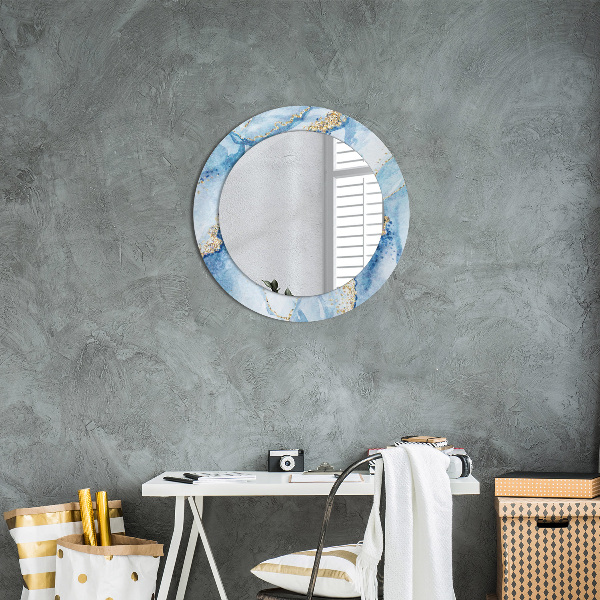 Round wall mirror design Blue marble gold