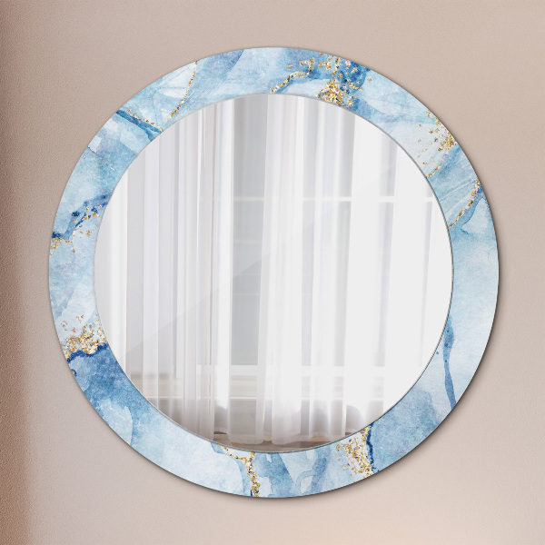 Round wall mirror design Blue marble gold