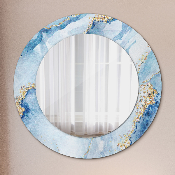 Round wall mirror design Blue marble gold