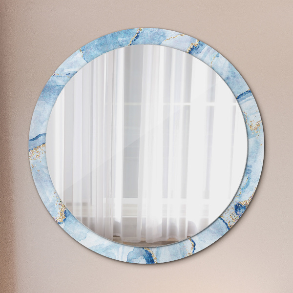 Round wall mirror design Blue marble gold