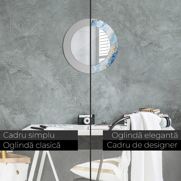 Round wall mirror design Blue marble gold