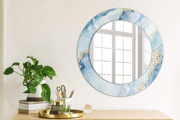 Round wall mirror design Blue marble gold