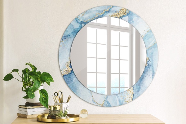 Round wall mirror design Blue marble gold