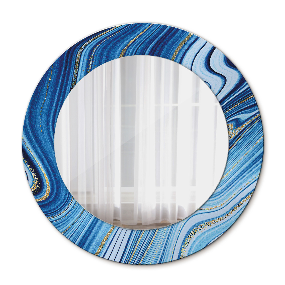 Round printed mirror Blue marble