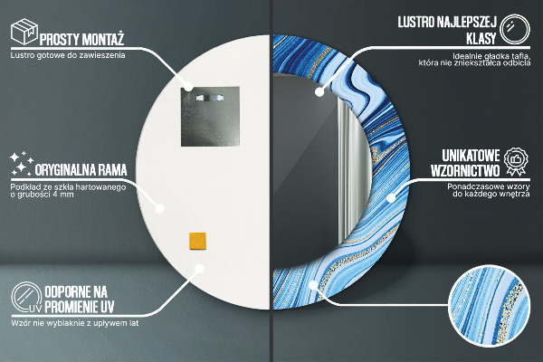 Round printed mirror Blue marble