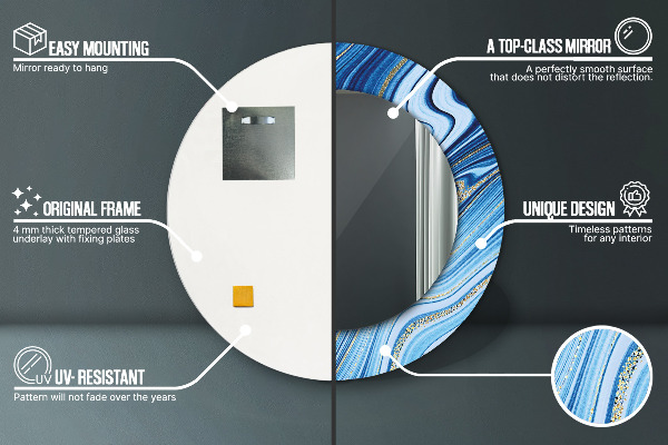 Round printed mirror Blue marble