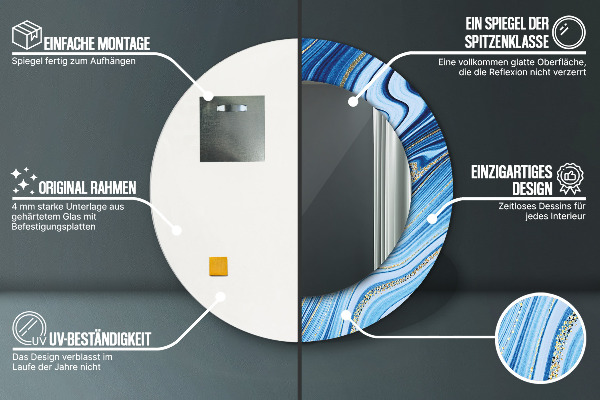 Round printed mirror Blue marble