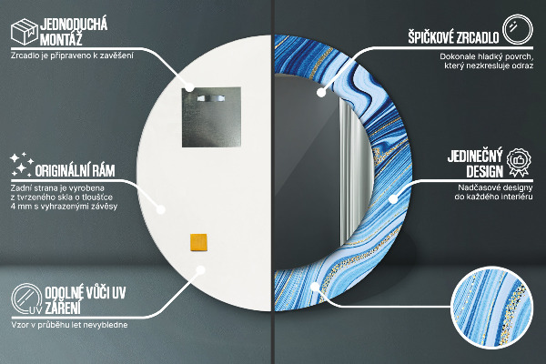 Round printed mirror Blue marble