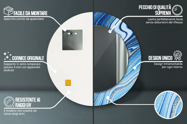 Round printed mirror Blue marble