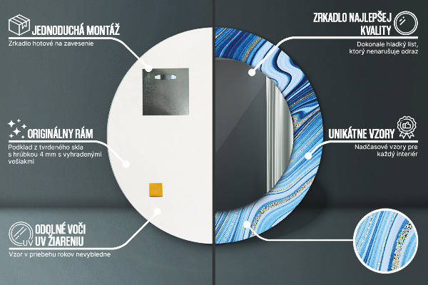 Round printed mirror Blue marble