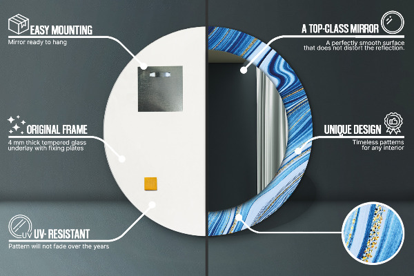 Round printed mirror Blue marble