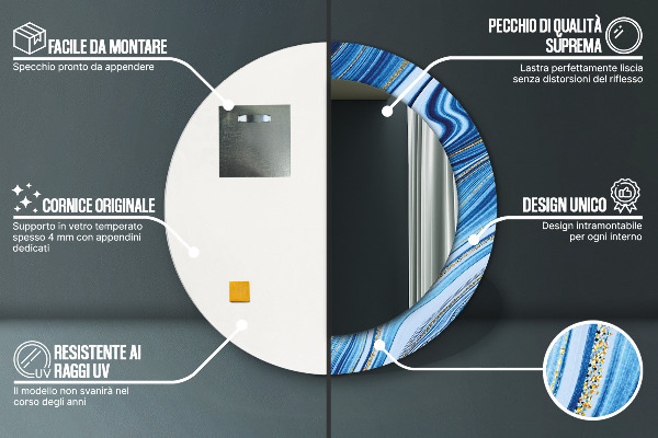 Round printed mirror Blue marble