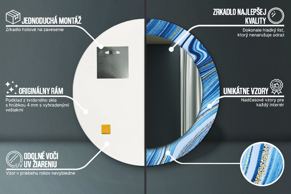 Round printed mirror Blue marble